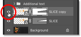Turn off the top text slice in the Layers panel in Photoshop