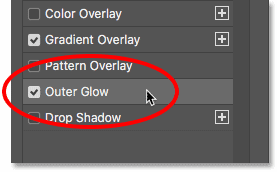 Ajoutez un effet de calque Outer Glow dans la boîte de dialogue Style de calque de Photoshop
