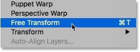 Auswählen des Befehls „Frei transformieren“ in Photoshop