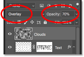 Blend the clouds pattern into text and flames