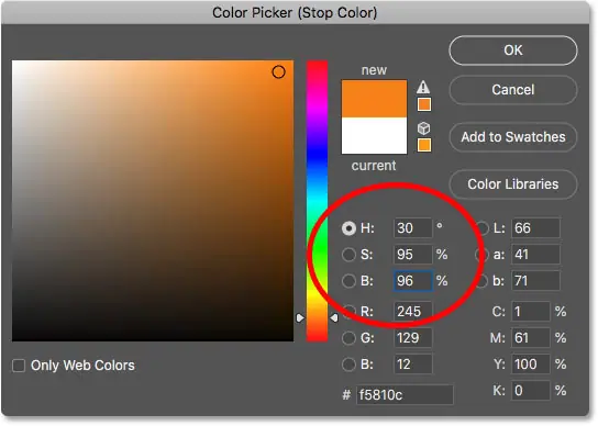Set the correct gradient color to orange