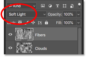 Mezcle la textura de las fibras en la llama cambiando el modo de fusión a Luz suave