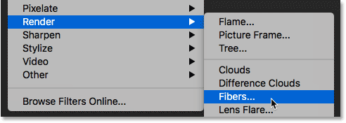 Selecting the Fiber filter in Photoshop