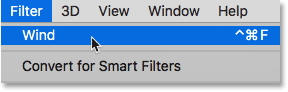 Apply the Photoshop Wind filter again to the text
