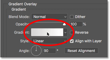 Cliquez sur l'échantillon de couleur dégradé dans les options de superposition de dégradé.