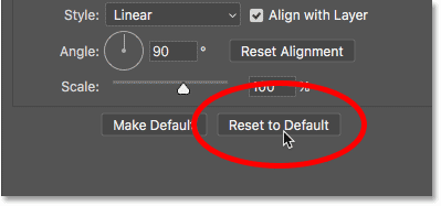 Reset the Gradient Overlay layer style to its default settings