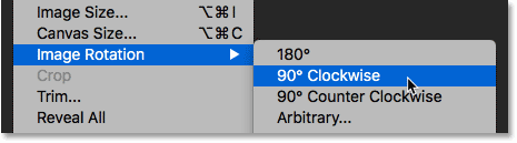 Wählen Sie in Photoshop die Option „Bilddrehung 90 Grad im Uhrzeigersinn“.