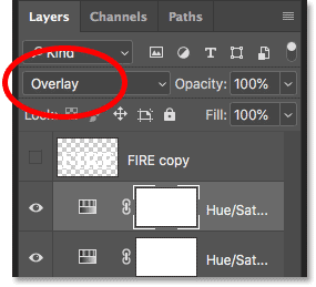 Change the blending mode of the second Hue/Saturation adjustment layer to Overlay