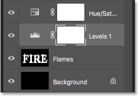 A Levels adjustment layer has been added above the Flames layer