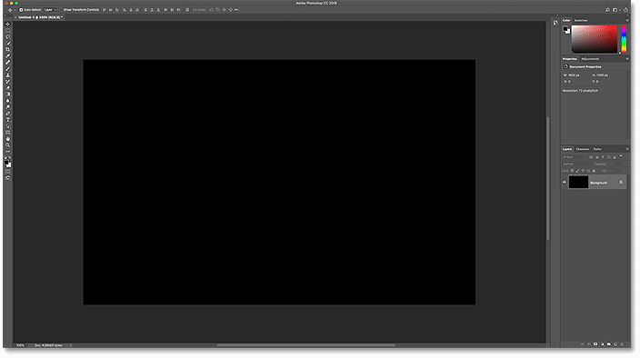 Документ Photoshop, заполненный черным цветом