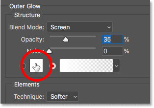 Change the color of an Outer Glow layer effect in Photoshop