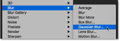 Selecting the Gaussian Blur filter in Photoshop