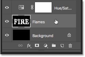 تحديد طبقة 'Flames' في لوحة Layers