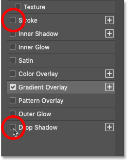 Desactivar los efectos de capa Stroke y Drop Shadow