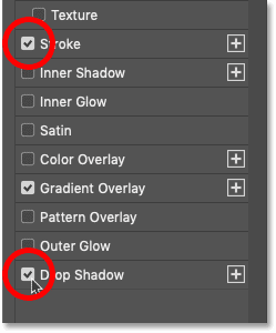 Turn on the Stroke and Drop Shadow layer effects