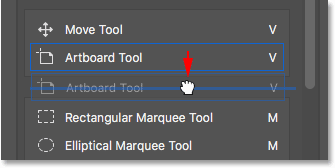 فك تجميع أداة Artboard Tool من أداة التحريك.