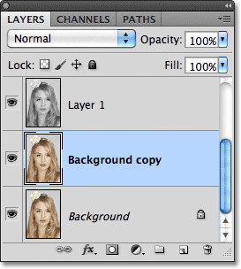 Duplicate the background layer in Photoshop. Image © 2011 Photoshop Essentials.com.