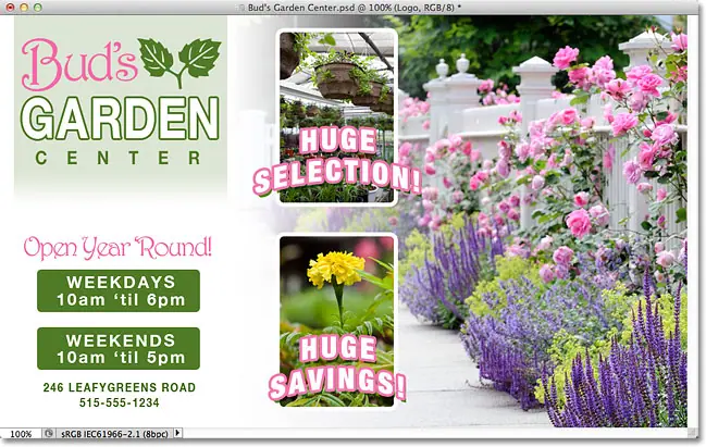 Maqueta de Photoshop de Bud Garden Center.