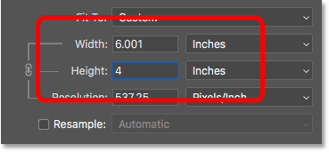 Cambiar la altura del tamaño de impresión cambia automáticamente el ancho