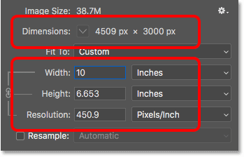 La modification de la largeur et de la hauteur de l'image modifie la résolution d'impression