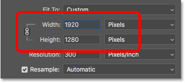 Измените ширину и высоту пикселей в диалоговом окне «Размер изображения» в Photoshop.