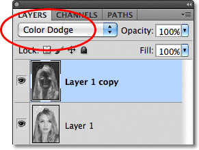 وضع مزج طبقة Color Dodge في Photoshop. صورة © 2011 Photoshop Essentials.com.
