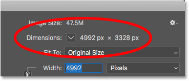 الحجم الحالي للصورة بالميغابايت في شاشة حجم الصورة في Photoshop