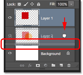 Layer 1 has been moved above Layer 2. Image © 2016 Photoshop Essentials.com