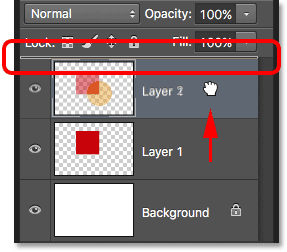 Drag Layer 1 above Layer 2 in the Layers panel.