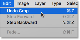 Choosing the Undo Crop command in Photoshop