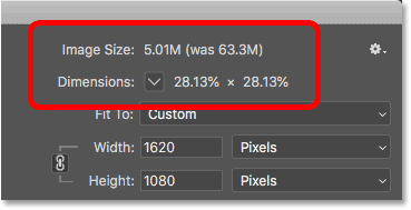 Image size after downsampling the image for email and the web in Photoshop