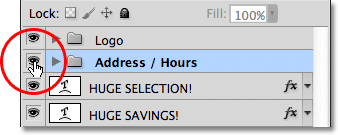Cliquez sur l'icône de visibilité du nouveau groupe de calques.