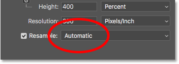 Image interpolation option in the Image Size dialog box in Photoshop