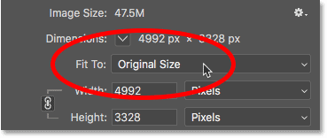 خيار Fit To في شاشة Image Size في Photoshop