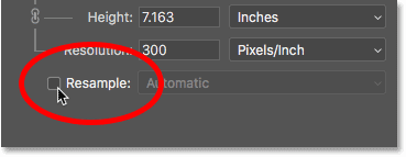 إيقاف تشغيل Resample في شاشة Image Size في Photoshop