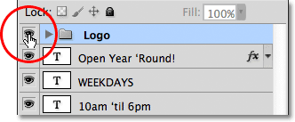 Clicking the visibility icon for the logo layer group.
