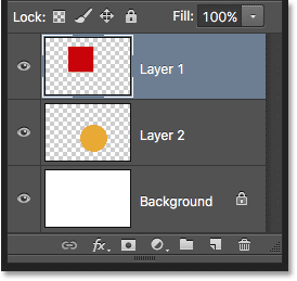 Le calque 1 est déplacé au-dessus du calque 2. Image © 2016 Photoshop Essentials.com