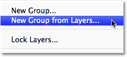 Selecting the New Group from Layers option in the Layers panel menu.