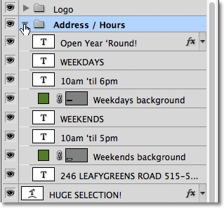 Ouvrez le nouveau groupe de calques pour révéler les calques à l'intérieur.