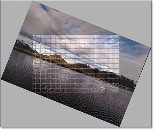 يحافظ برنامج Photohop على حدود الاقتصاص داخل حدود الصورة أثناء تدويرها. 