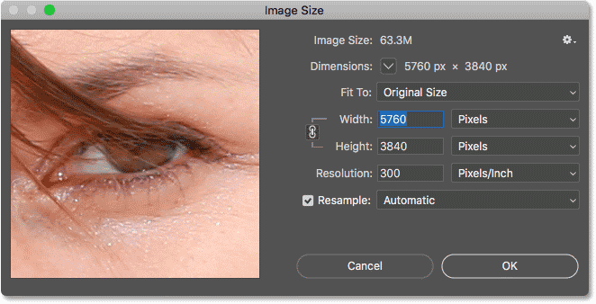 Image Size dialog box in Photoshop CC