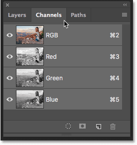 Open the Channels panel in Photoshop