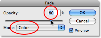 ضبط التحرير السابق باستخدام أمر Fade في Photoshop. 