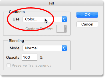 Photoshop's Fill dialog box. Image © 2016 Photoshop Essentials.com