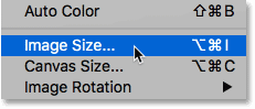 Choosing the Image Size command in Photoshop