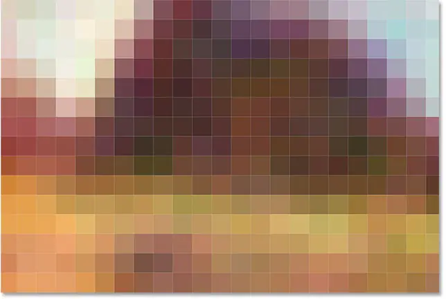 Une vue rapprochée des pixels de l'image, chacun affichant une seule couleur