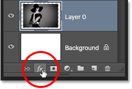Haciendo clic en el icono Estilos de capa en el panel Capas. Imagen © 2016 Photoshop Essentials.com