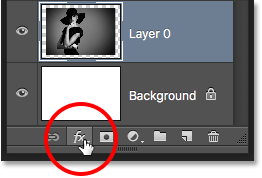 النقر فوق أيقونة Layer Styles في لوحة Layers. صورة © 2016 Photoshop Essentials.com