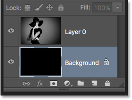 لوحة Layers بعد تشغيل الإجراء مع ضبط لون الخلفية على الأسود. صورة © 2016 Photoshop Essentials.com