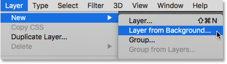 Select the New Layer command from the background. Image © 2016 Photoshop Essentials.com